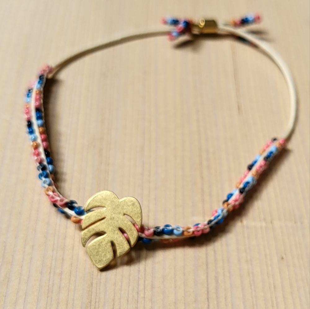 Madewell Beaded Slider Bracelet with Gold Plated Palm Leaf Accent